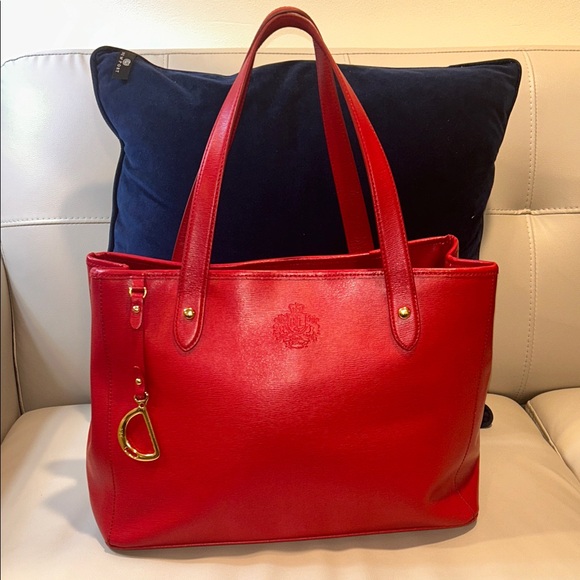 Lauren Ralph Lauren Red Newbury Classic Leather Tote - Picture 1 of 14